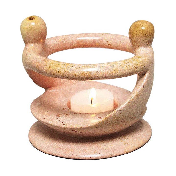 2 Figures Kisii Stone Candleholder