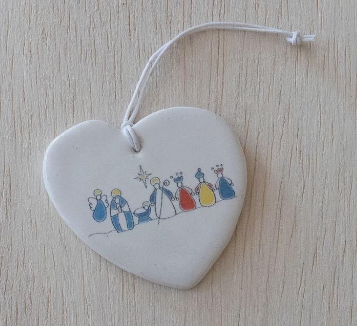 Ceramic Heart Nativity Ornament