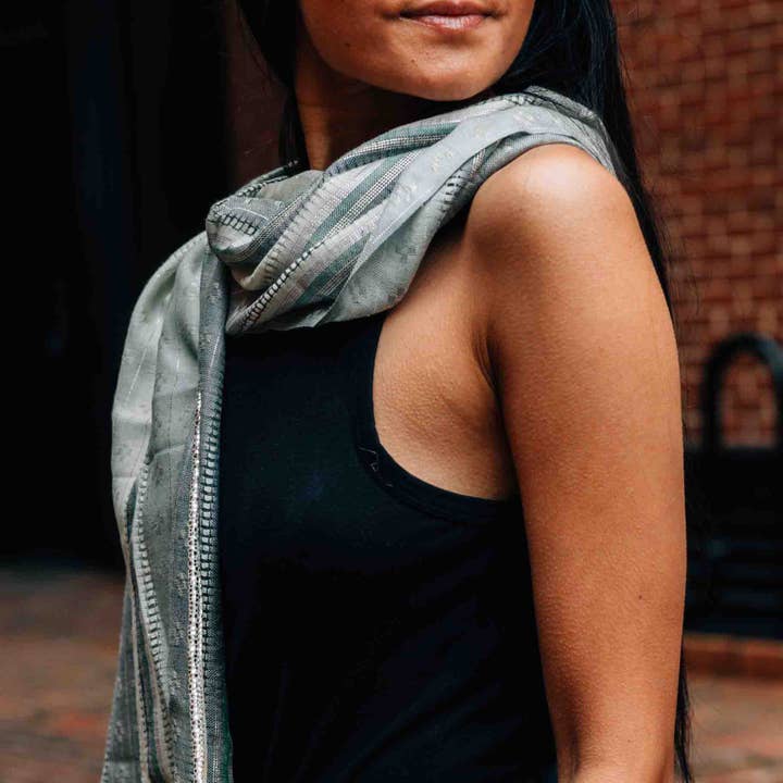 Open Weave Mint &amp; Blue Striped Viscose Scarf (70&quot; x 29&quot;)