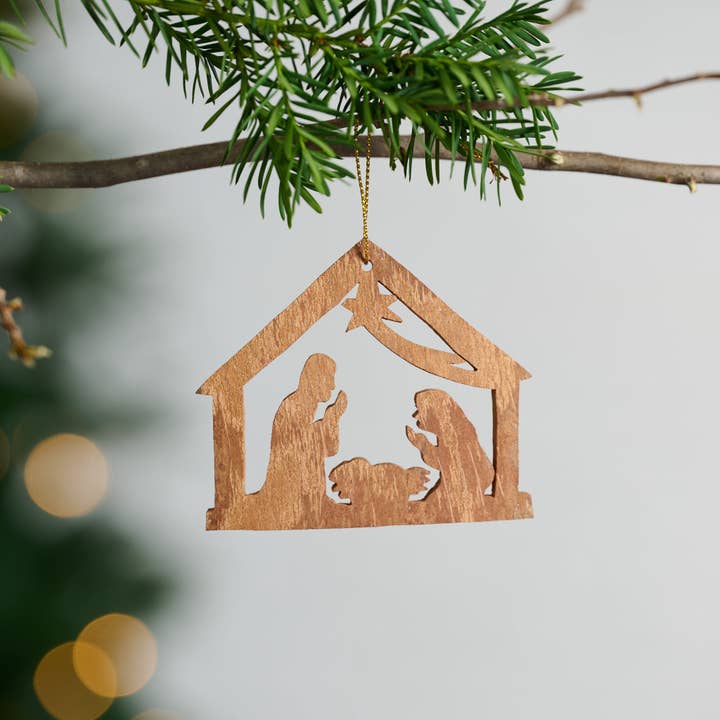 Cinnamon Bark Nativity Ornament (3" H)