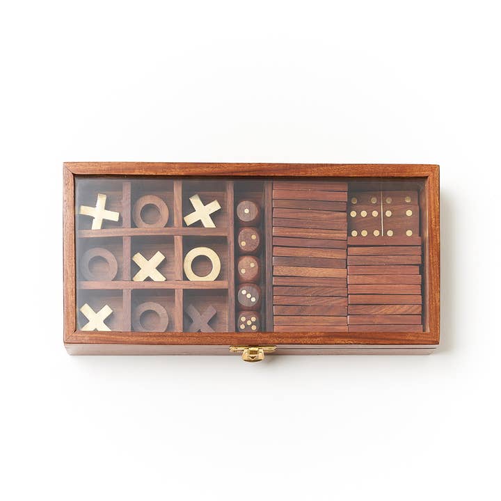 3-in-1 Shesham Wood Game Set