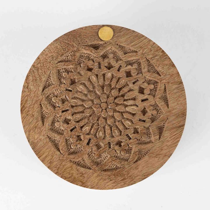 Mango Wood Mandala Lined Box (4.75&quot; D)