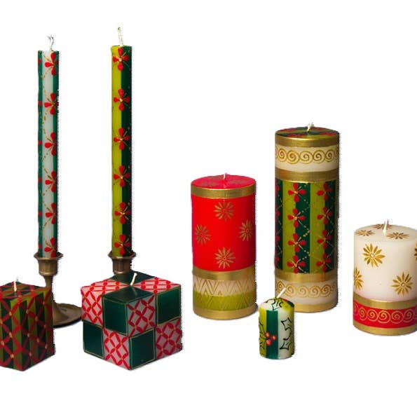 Christmas Handpainted Taper Candle - Set of 2