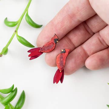 Cardinal Gourd/Fabric/Crystal Earrings