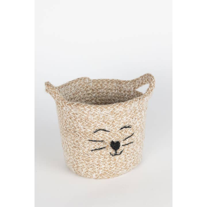 Large Cat Face Jute Basket (5&quot; D x 5.75&quot; H)