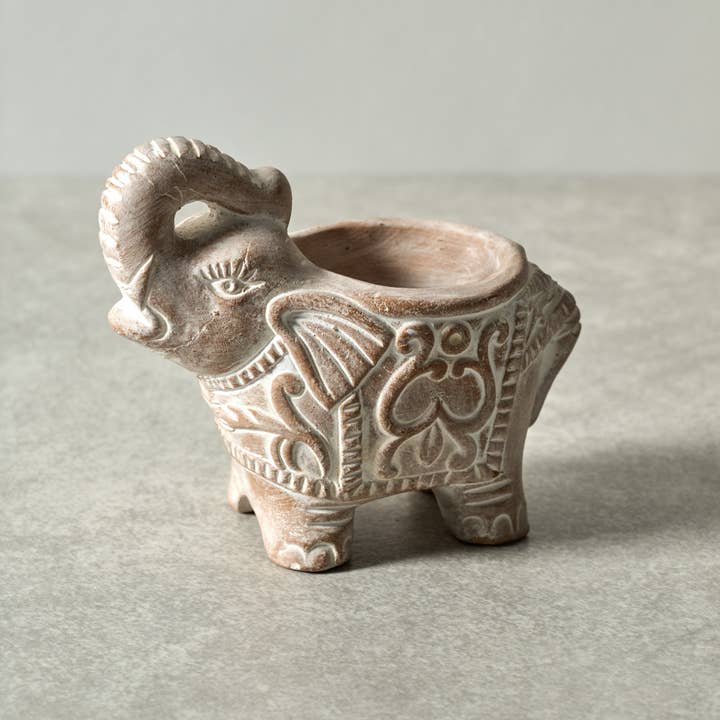 Terracotta Elephant Candleholder (4" L x 3.5" H)