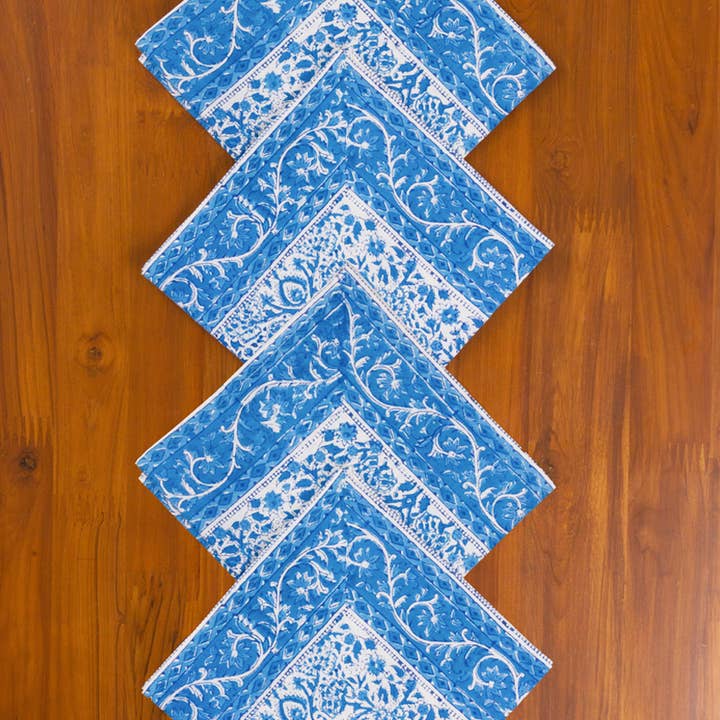 Blue Vine Blockprint Napkin