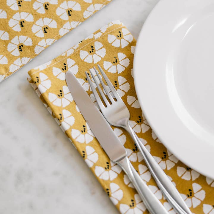 Yellow Floral Cotton Napkin (20&quot; Sq)