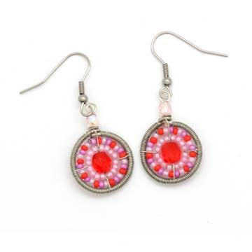 Bead And Wire Circle Earrings