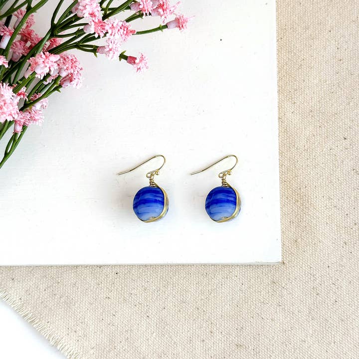 Blue Marble Glass Earrings