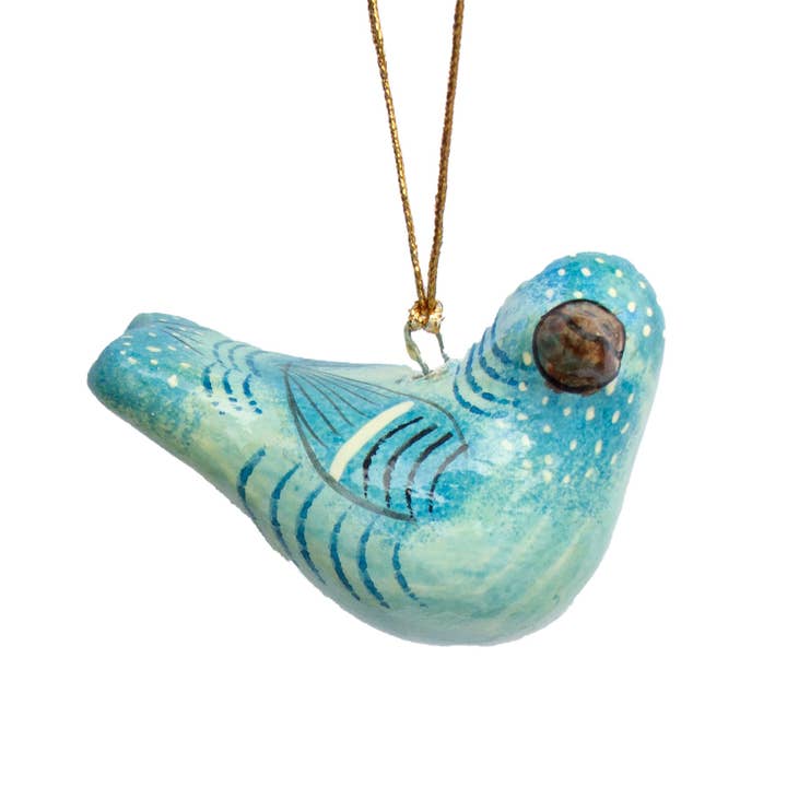 Blue Handpainted Papier-Mache Finch Ornament