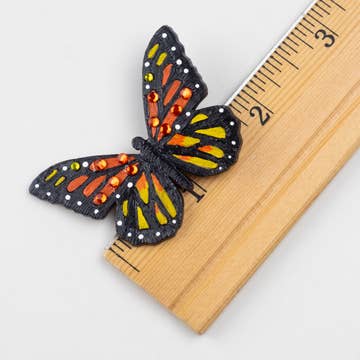 Gourd/Fabric/Crystal Monarch Butterfly Pin (3&quot; L)