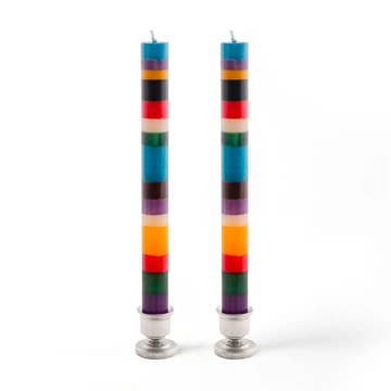 Memphis Stripe Handpainted Taper Candle - Set of 2