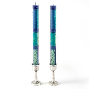 Blue/Green Taper Candle - Set of 2