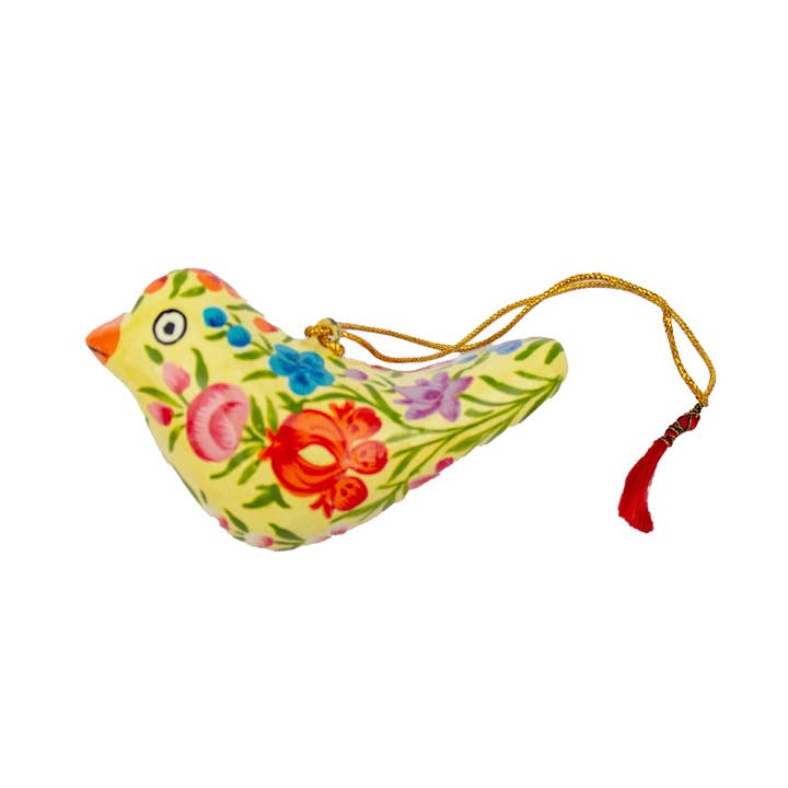 Yellow Handpainted Papier-Mache Sparrow Ornament