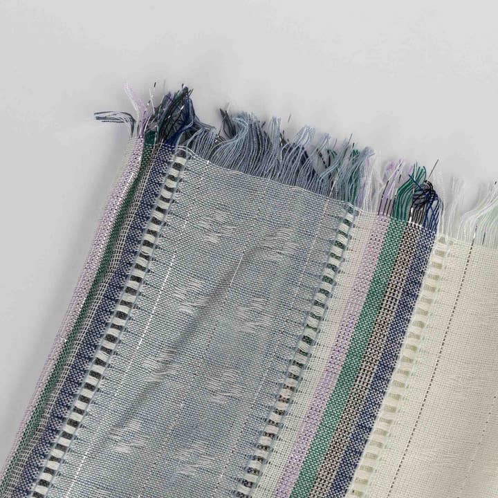 Open Weave Mint &amp; Blue Striped Viscose Scarf (70&quot; x 29&quot;)