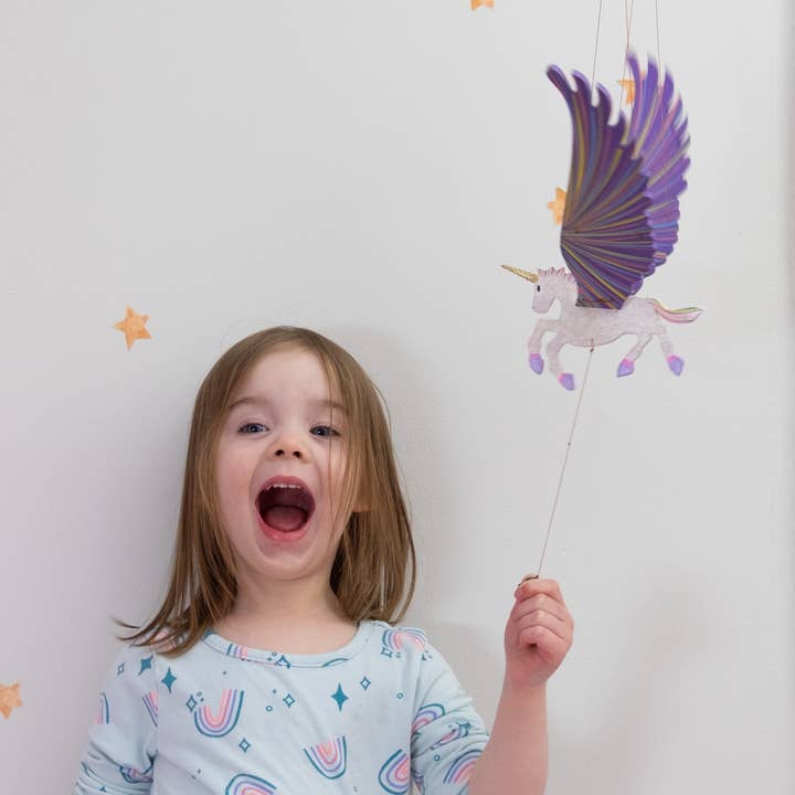 Purple Handpainted Unicorn Flying Mobile