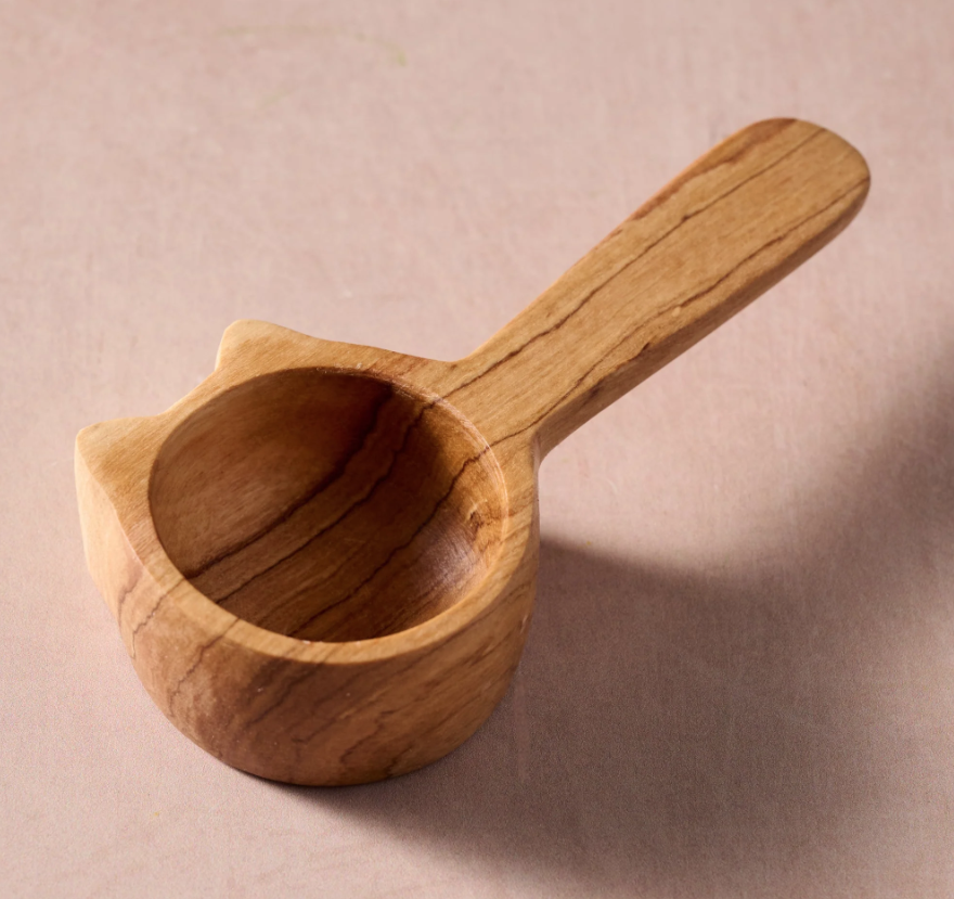 Olive Wood Cat Head Coffee Scoop