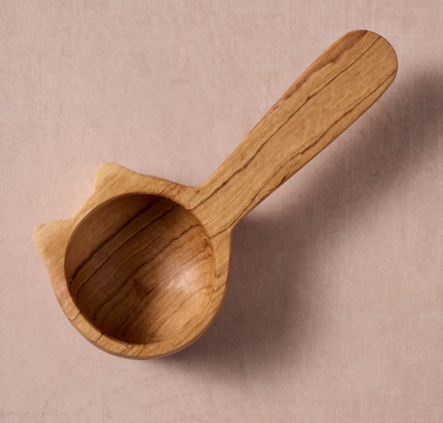 Olive Wood Cat Head Coffee Scoop