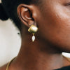 Brass &amp; Mother of Pearl Post Earrings