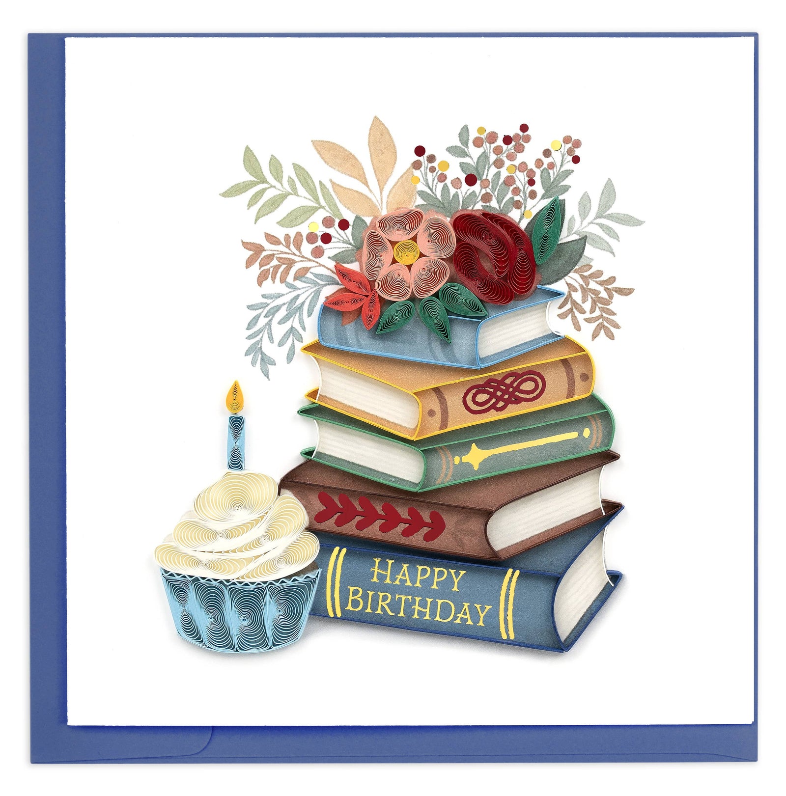 Quilled Books & Cupcake Birthday Card