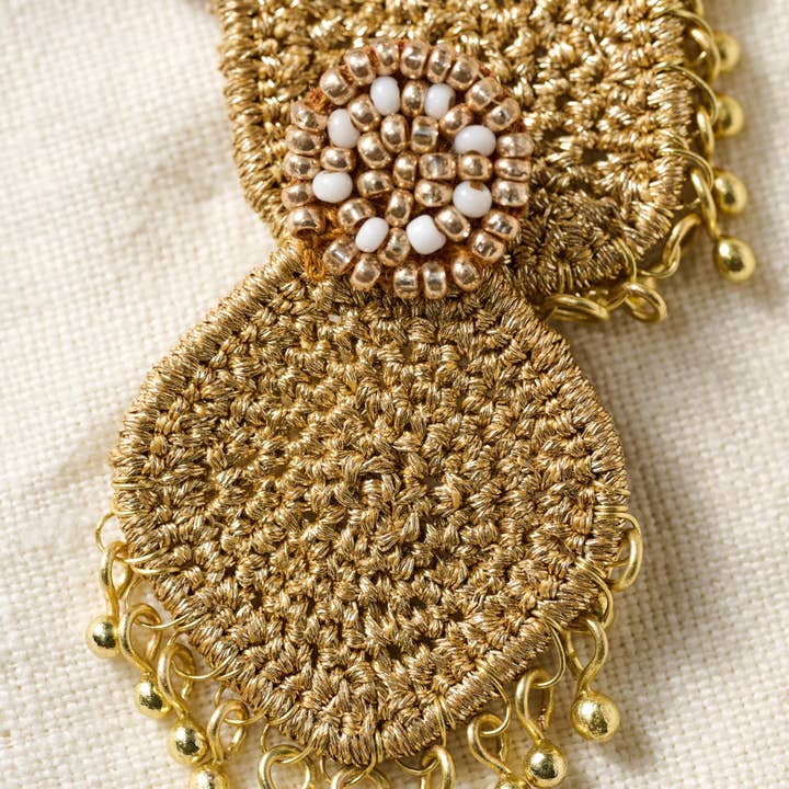 Gold Zari Thread &amp; Brass Post Earrings (1.75&quot; L)