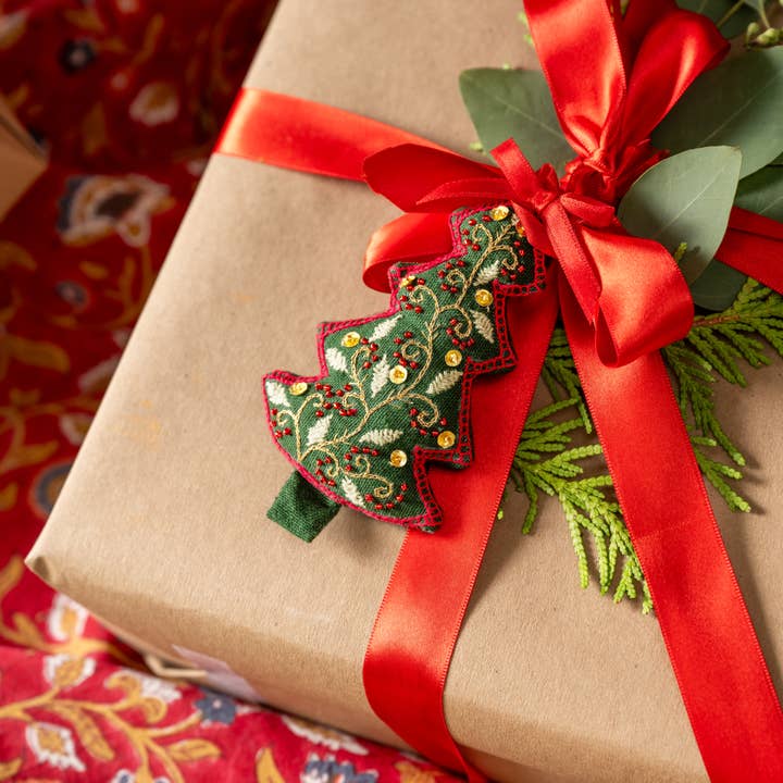 Christmas Tree Embroidered Cotton Ornament (5.5&quot; L)