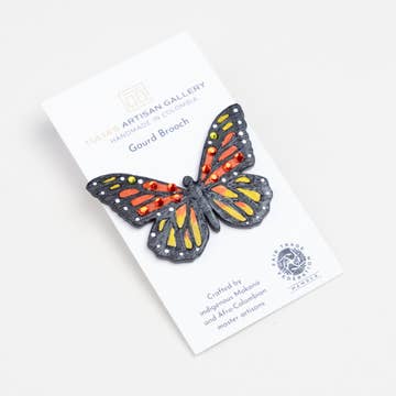 Gourd/Fabric/Crystal Monarch Butterfly Pin (3&quot; L)