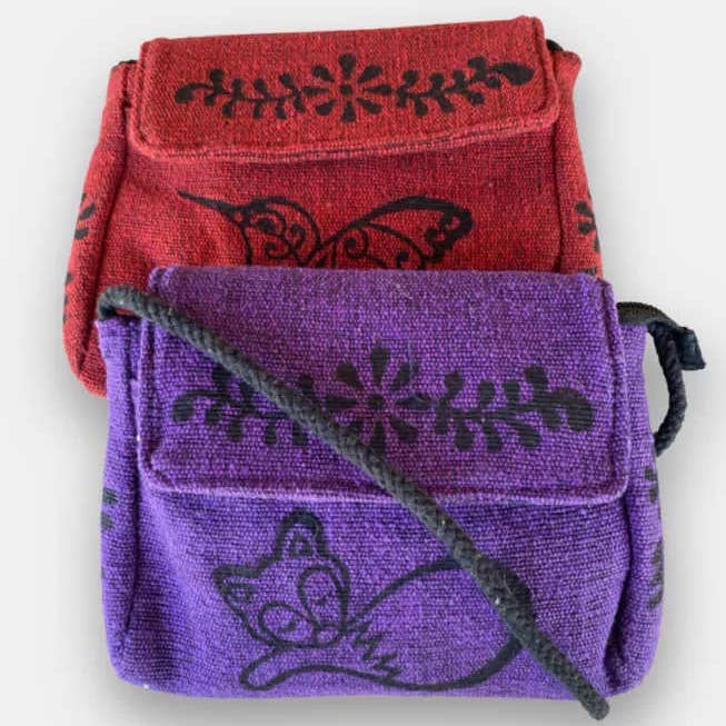 Block Print Cotton Flap Bag, Small (6.5" W x 5.5" H)