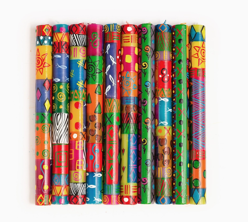 Multi-Color Ethnic Taper Candle - Set of 2