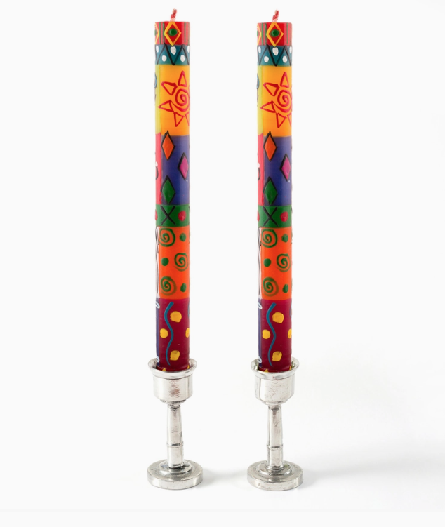 Multi-Color Ethnic Taper Candle - Set of 2
