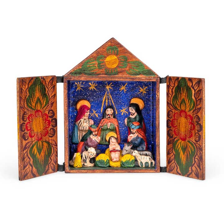 Floral Retablo Nativity (6" H x 4" W)