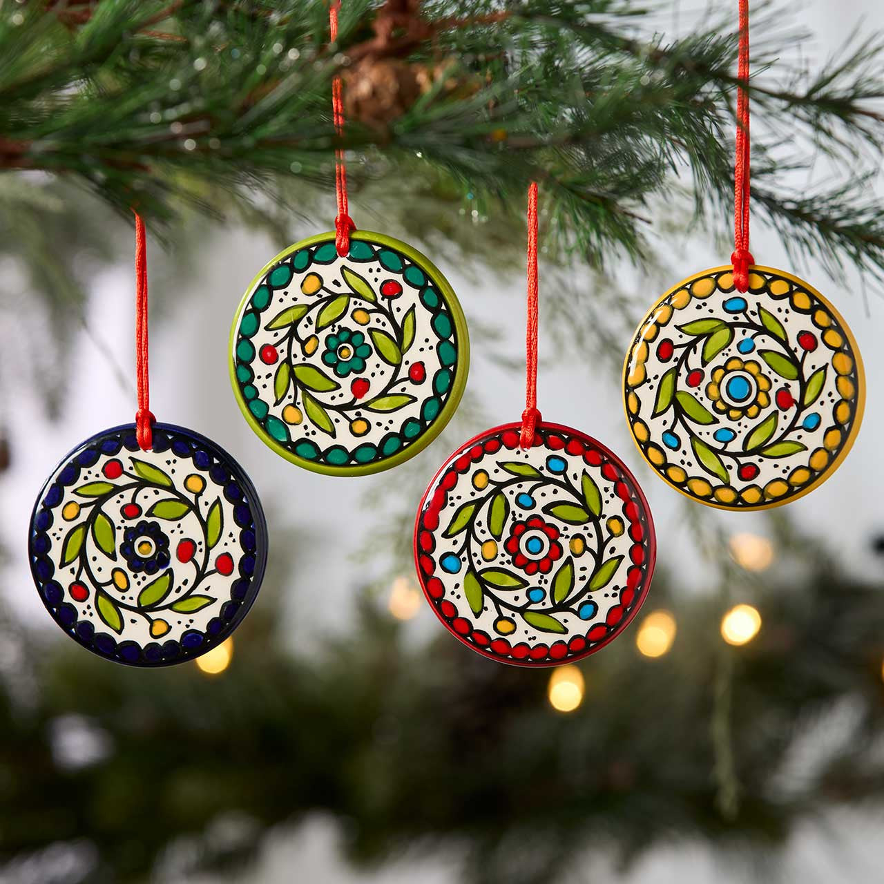 Floral Painted Ceramic Ornament - Assorted