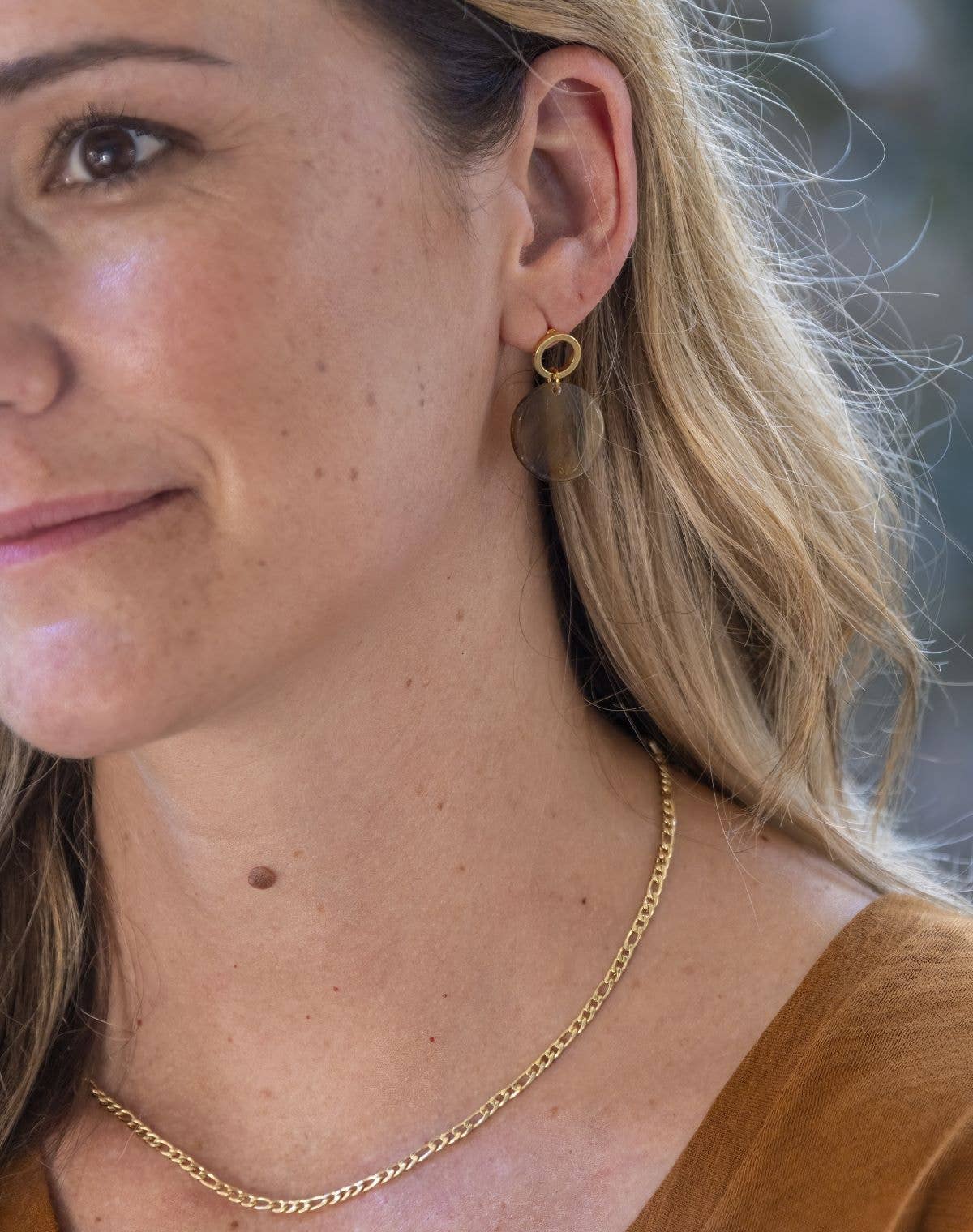 Horn Disc &amp; Brass Hoop Earrings
