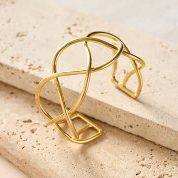 Gold Infinity Twist Brass Cuff Bracelet (1.5&quot; W)