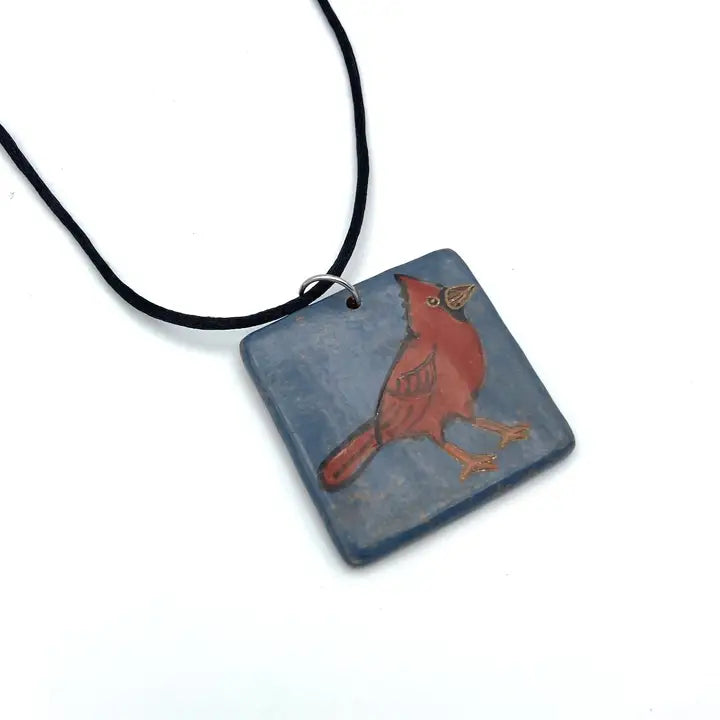 Blue Cardinal Ceramic Necklace