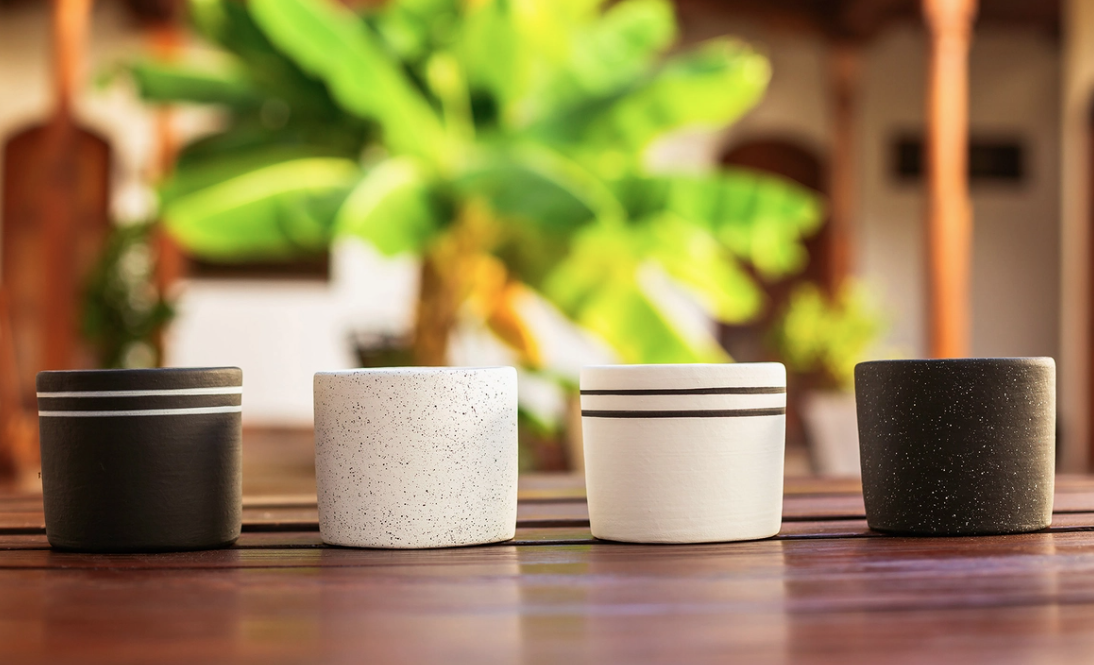 Small Black &amp; White Terra Cotta Planter