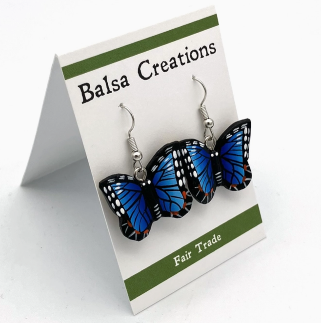 Blue Morpho Butterfly Balsa Wood Earrings
