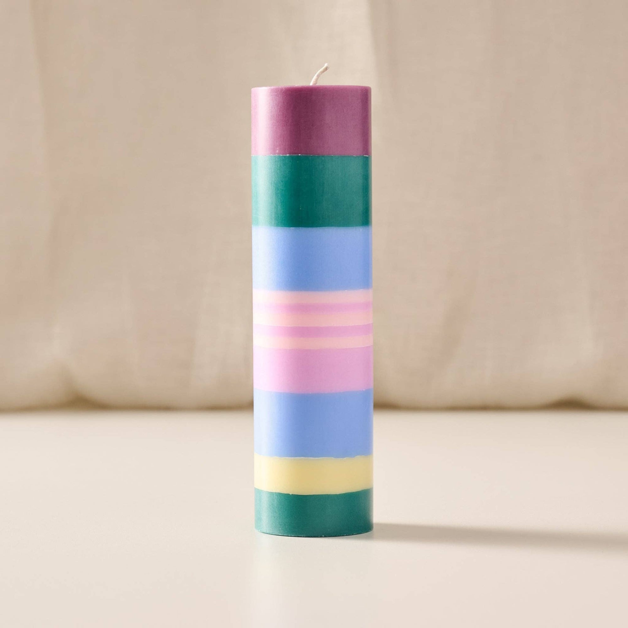 Berry Striped Medium Palm Wax Pillar Candle