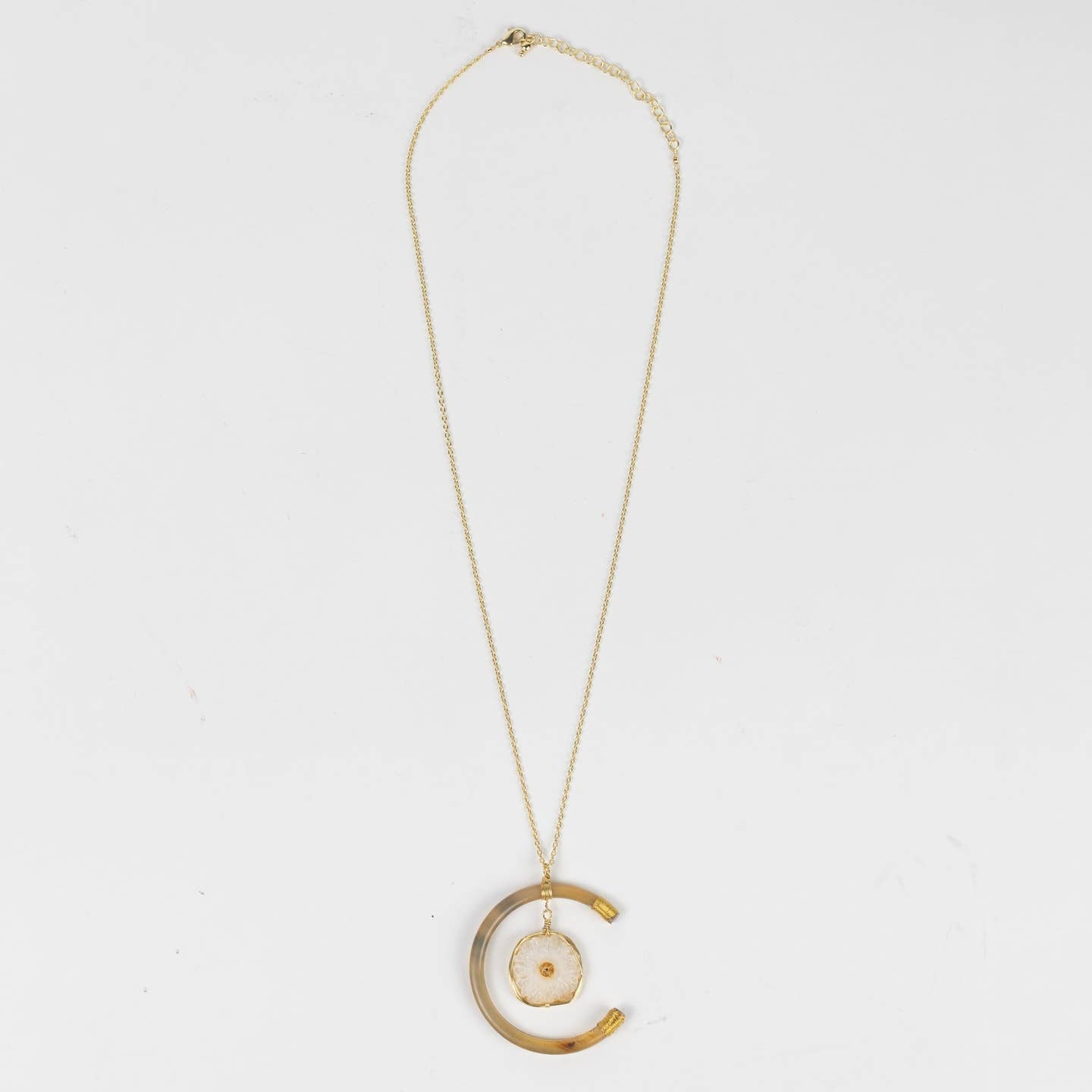 Horn & Geode Pendant Necklace (24" L)