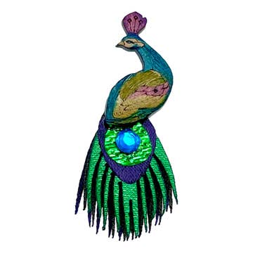 Gourd/Fabric/Crystal Peacock Pin (2.5&quot; L), XS