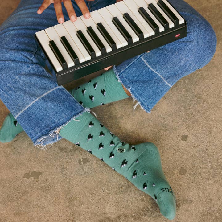 Green Piano Support Music Socks (M)