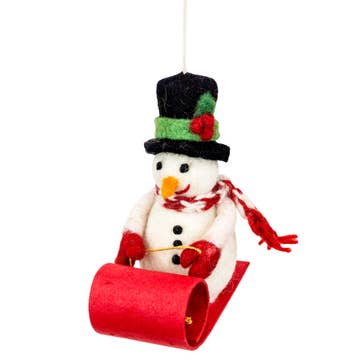 Sledding Snowperson Felt Ornament