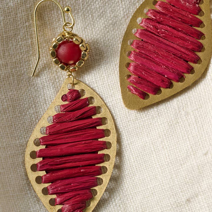 Raffia &amp; Brass Threaded Earrings (2.5&quot; L)