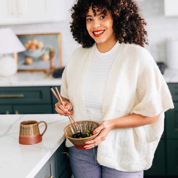 Ceramic Bowl with Chopsticks - Brown Ombre (6&quot; D x 3&quot; H)