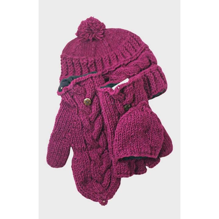 Cable Knit Wool Glittens - Assorted