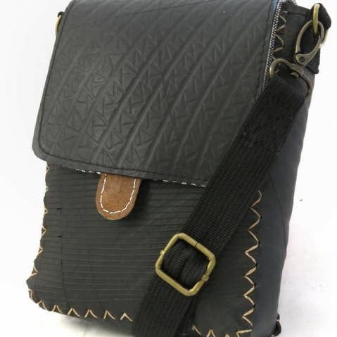 Recycled Tire Bag with Leather Accent (6" x 8")