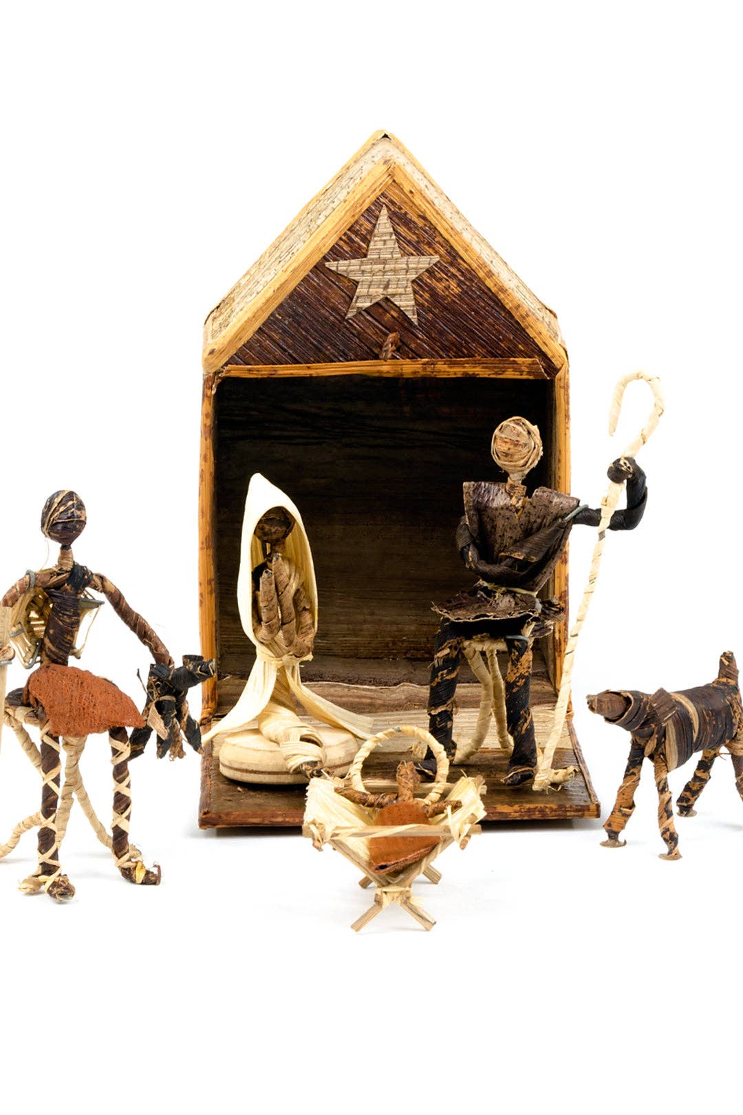 Banana Fiber Single Door Stable Nativity Scene