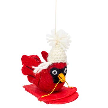 Sledding Cardinal Felt Ornament