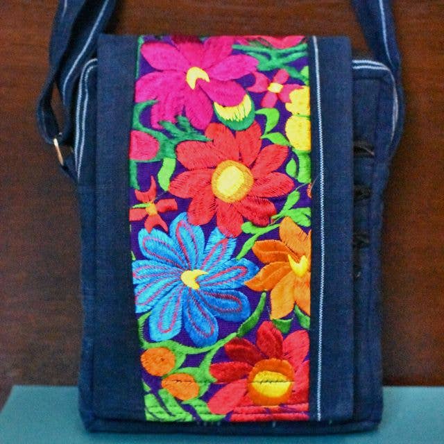 Blue Embroidered Crossbody Bag (12&quot; x 9&quot;)